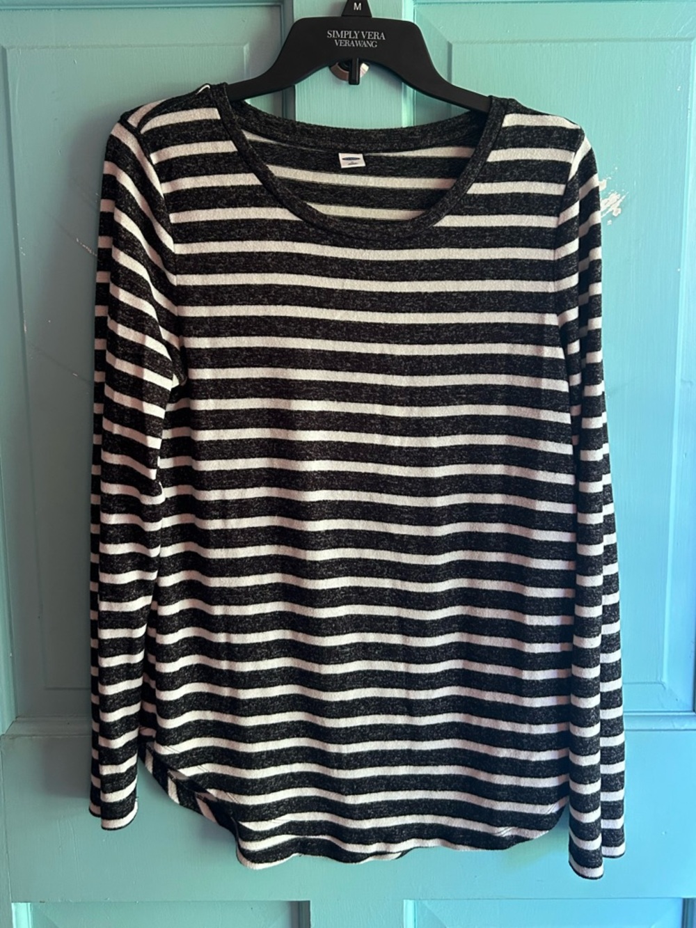 Old Navy Black and White Striped Lightweight Crewneck Sweater